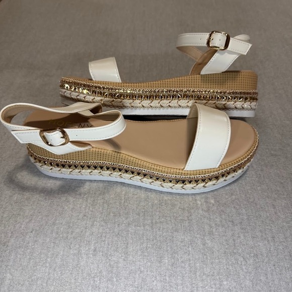 HOFENY Shoes - HOFENY Women White Platform Espadrille Wedge Sandals Ankle Strap Buckle